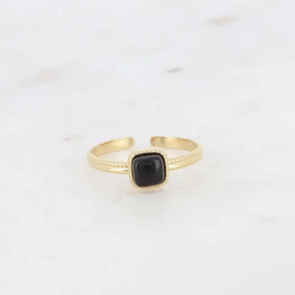 BOHM PARIS | Bague Kalys -kirurginterässormus mustalla kivellä