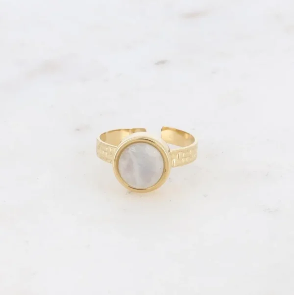 BOHM PARIS | Bague Rosina -kirurginterässormus valkoisella akaatilla