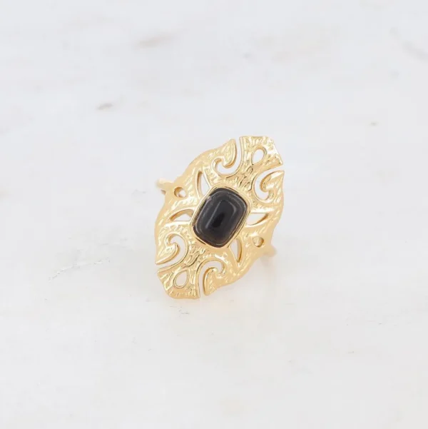 BOHM PARIS | Bague Sélina -kirurginterässormus onyx-luonnonkivellä