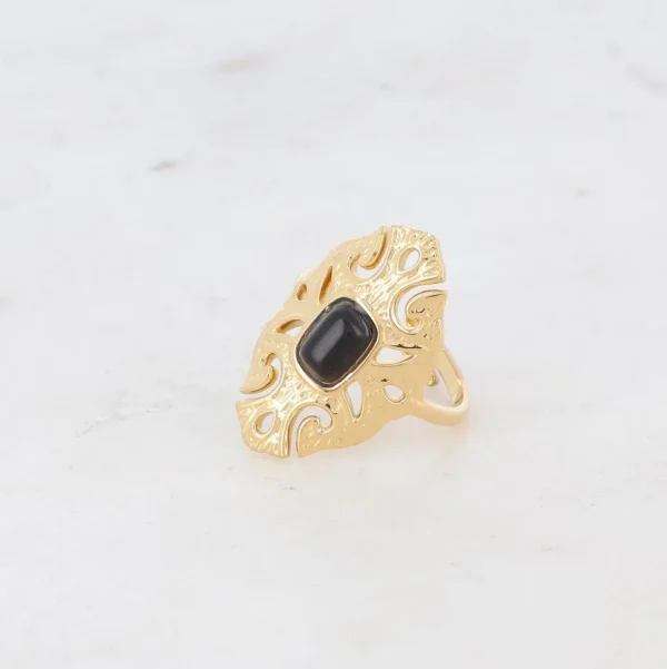 BOHM PARIS | Bague Sélina -kirurginterässormus onyx-luonnonkivellä