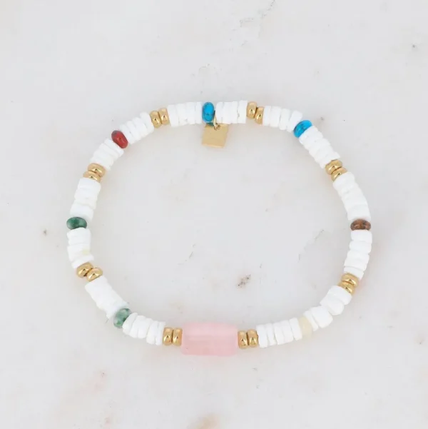 BOHM PARIS | Bracelet Aaliyah -ruusukvartsi rannekoru simpukkahelmin