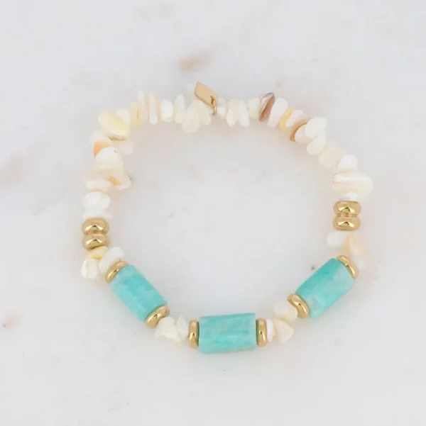 BOHM PARIS | Bracelet Ambérine -amazoniitti rannekoru simpukkahelmin