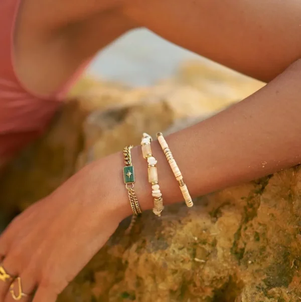 BOHM PARIS | Bracelet Ambérine -amazoniitti rannekoru simpukkahelmin