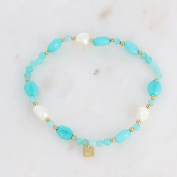 BOHM PARIS | Bracelet Fayanna -turkoosi luonnonkivirannekoru helmin