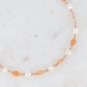 BOHM PARIS | Collier Fayanna -oranssi luonnonkivikaulakoru helmin