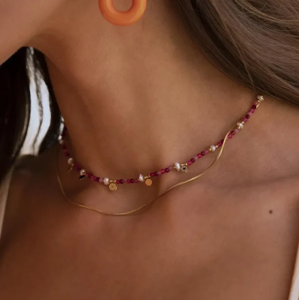 BOHM PARIS | Collier 2 Rangs -kerroskaulakoru akaattihelmin