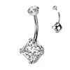 Diamond CZ Belly Button Ring -hopeanvärinen napakoru kirkkain kivin