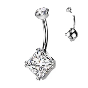 Diamond CZ Belly Button Ring -hopeanvärinen napakoru kirkkain kivin