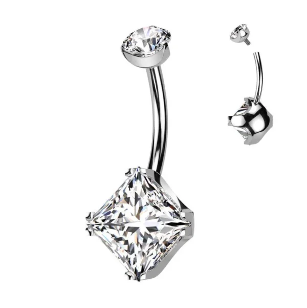 Diamond CZ Belly Button Ring -hopeanvärinen napakoru kirkkain kivin