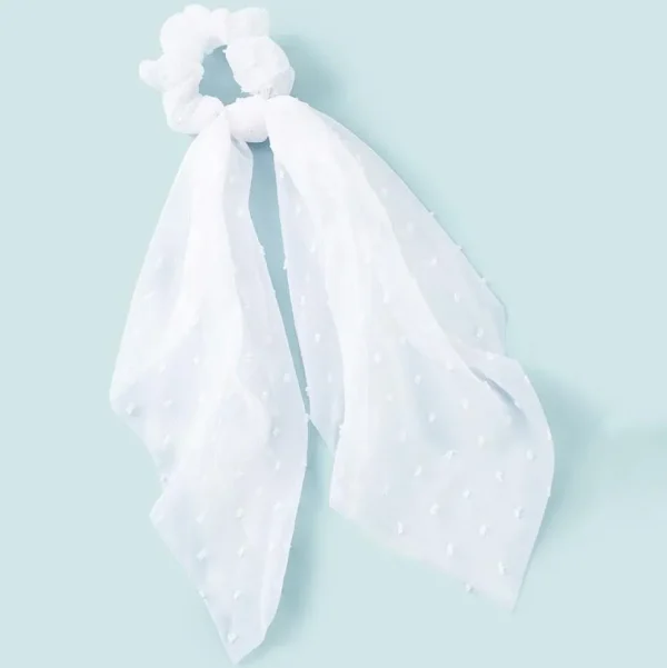 Donitsi/Scrunchie | SUGAR SUGAR, White Polkadot Bowtie Scrunchie