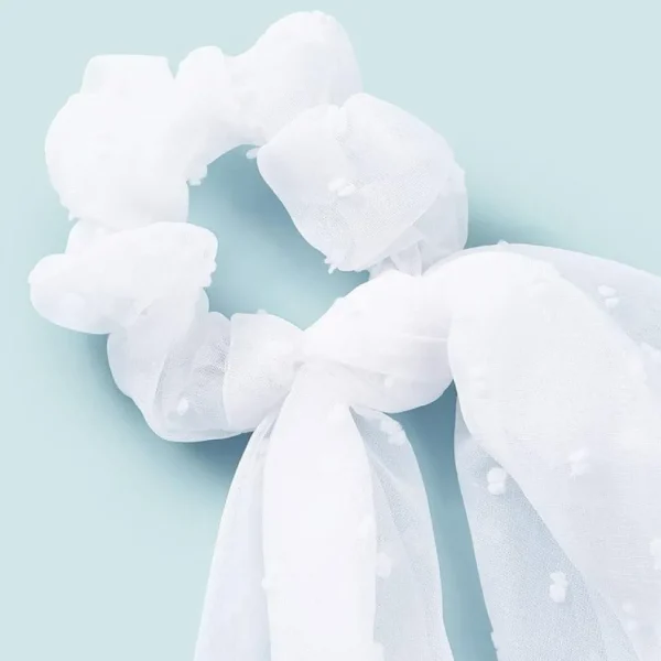 Donitsi/Scrunchie | SUGAR SUGAR, White Polkadot Bowtie Scrunchie