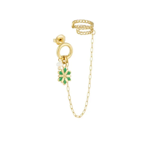 FRENCH RIVIERA | Addy -kirurginteräs ear cuff kukalla (vihreä)
