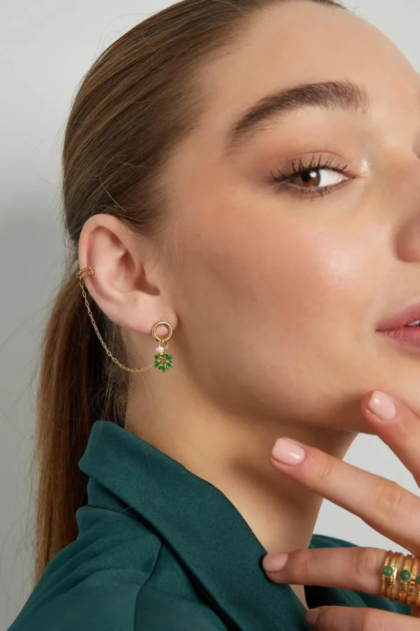 FRENCH RIVIERA | Addy -kirurginteräs ear cuff kukalla (vihreä)