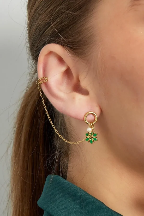 FRENCH RIVIERA | Addy -kirurginteräs ear cuff kukalla (vihreä)