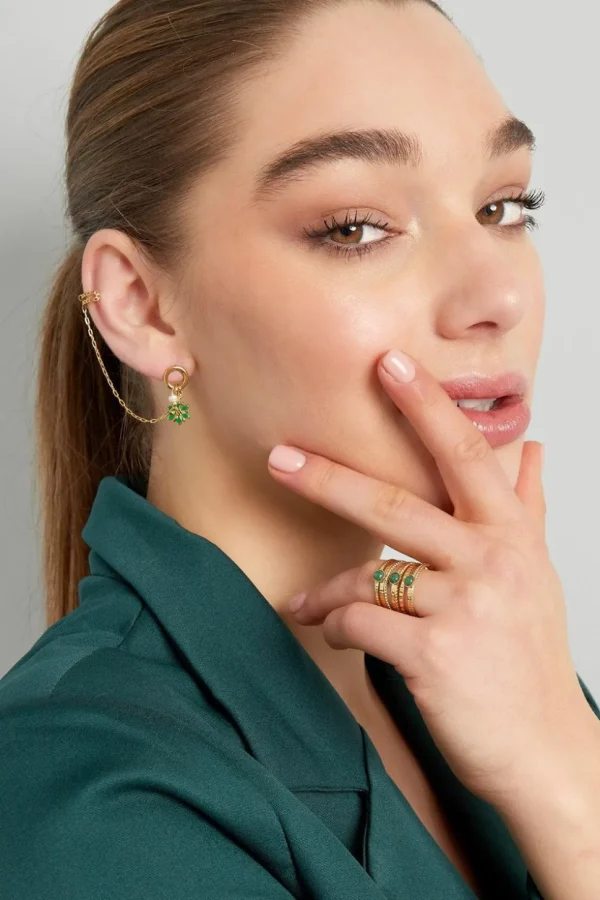FRENCH RIVIERA | Addy -kirurginteräs ear cuff kukalla (vihreä)