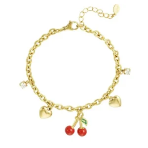 FRENCH RIVIERA | Cherry -kirurginteräksinen kirsikkarannekoru (kulta)