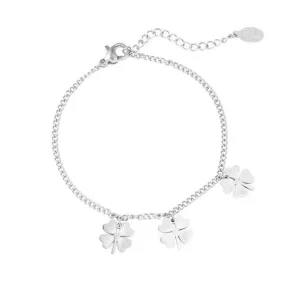 FRENCH RIVIERA | Clover Charm -kirurginteräsrannekoru (hopea)