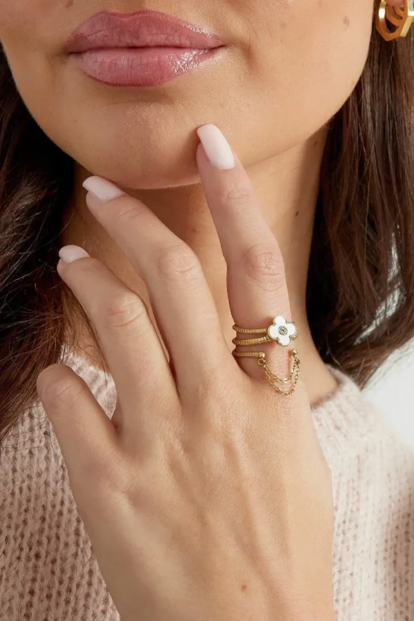 FRENCH RIVIERA | Fleur Ring in Gold -kivellinen sormus kirurginterästä