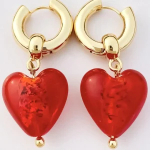 FRENCH RIVIERA | Murano Heart -punaiset lasisydänkorvakorut