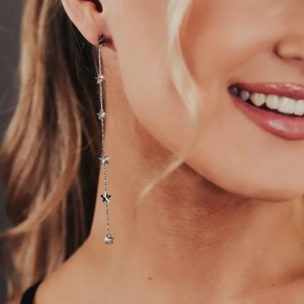 FRENCH RIVIERA | Étoile Earrings -pitkät tähtikorvakorut (hopea)