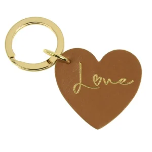 FRENCH RIVIERA, Love -ruskea nahkainen sydän avaimenperä