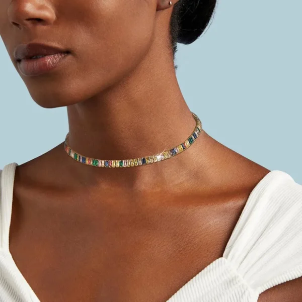 FRENCH RIVIERA | Carly -ruusukultainen monivärinen kristalli choker