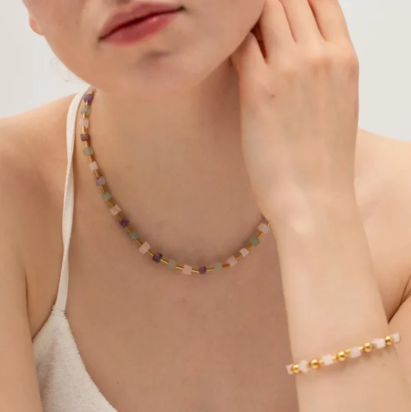 FRENCH RIVIERA | Heather Bracelet -luonnonkivirannekoru kirurginterästä