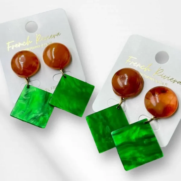 FRENCH RIVIERA | Jenine Earrings -vihreät neliökorvakorut