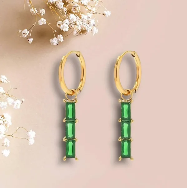 FRENCH RIVIERA | Lilith Earrings -vihreät 2 in 1 kirurginteräsrenkaat