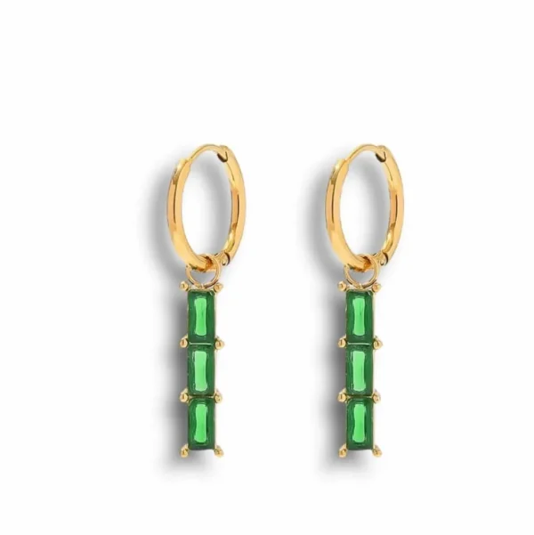 FRENCH RIVIERA | Lilith Earrings -vihreät 2 in 1 kirurginteräsrenkaat