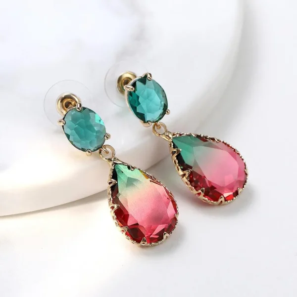 FRENCH RIVIERA | Marietta Earrings -puna-vihreät pisarakorvakorut