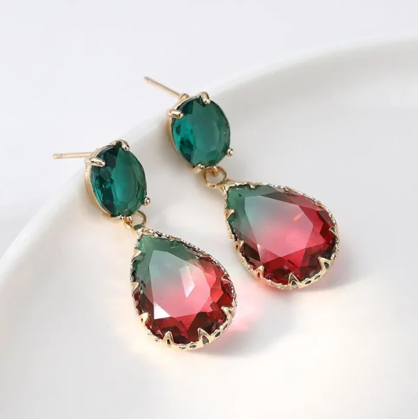 FRENCH RIVIERA | Marietta Earrings -puna-vihreät pisarakorvakorut