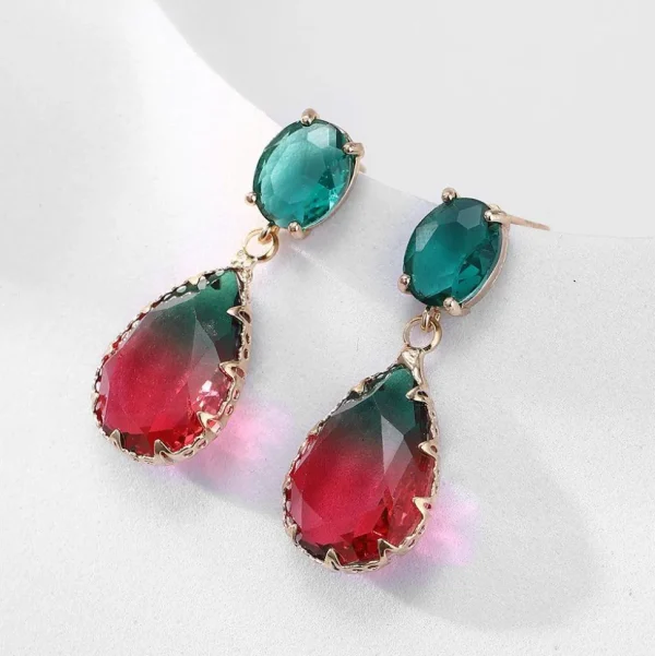 FRENCH RIVIERA | Marietta Earrings -puna-vihreät pisarakorvakorut