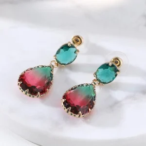FRENCH RIVIERA | Marietta Earrings -puna-vihreät pisarakorvakorut