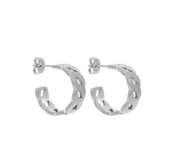 FRENCH RIVIERA | Medium Sandy Hoops -teräksiset ketjurenkaat (hopea)