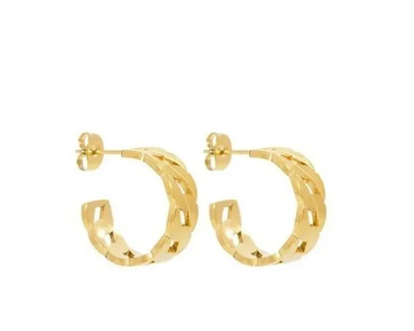 FRENCH RIVIERA | Medium Sandy Hoops -teräksiset ketjurenkaat (kulta)