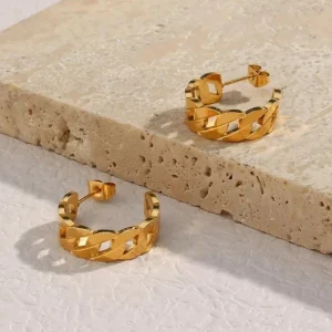 FRENCH RIVIERA | Medium Sandy Hoops -teräksiset ketjurenkaat (kulta)