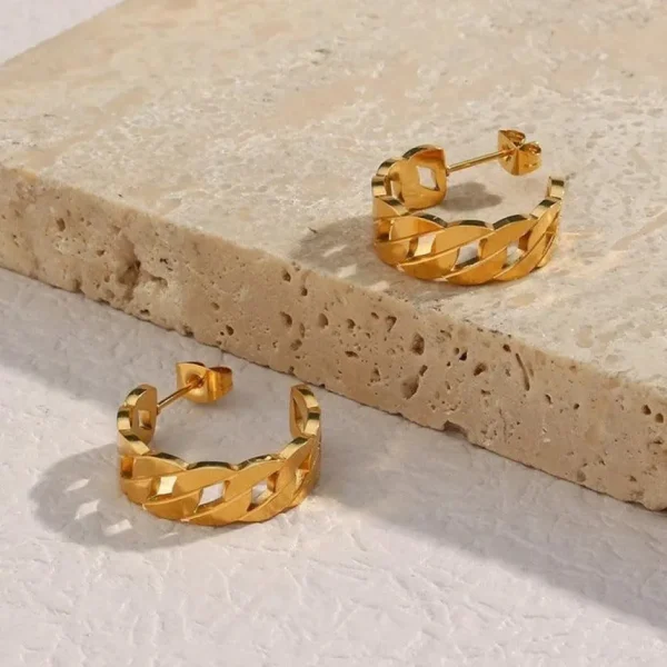 FRENCH RIVIERA | Medium Sandy Hoops -teräksiset ketjurenkaat (kulta)