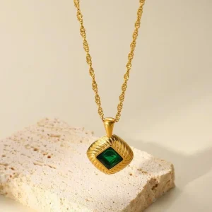 FRENCH RIVIERA | Norah Necklace -vihreä kirurginteräskaulakoru