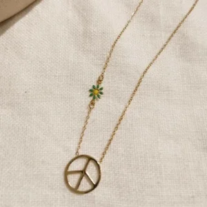 FRENCH RIVIERA | Peace -kaulakoru kirurginteräksestä vihreällä kukalla