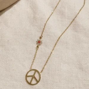 FRENCH RIVIERA | Peace -kaulakoru kirurginteräksestä valkoisella kukalla