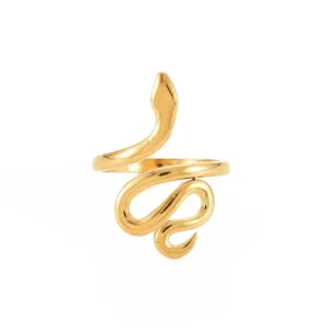FRENCH RIVIERA | Smooth Gold Snake Ring -käärmesormus kirurginterästä