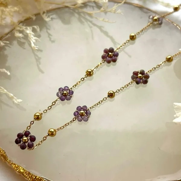 HABAHA Paris | Mini Fleur -kirurginteräskaulakoru lepidoliitti kukin
