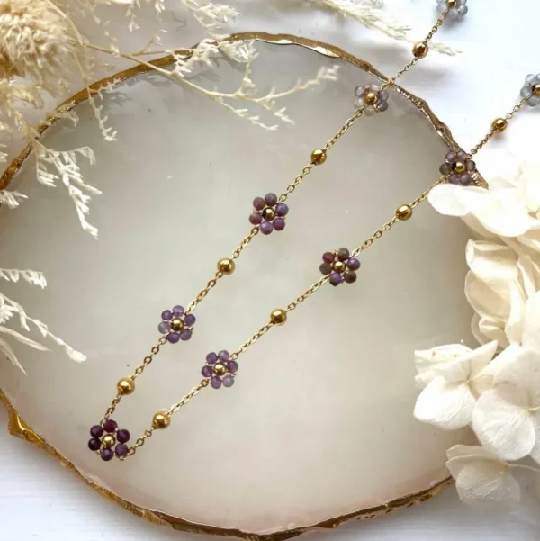 HABAHA Paris | Mini Fleur -kirurginteräskaulakoru lepidoliitti kukin
