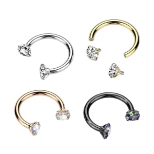 Hevosenkenkä 1,2mm, Internally Threaded Titanium Rosegold Horseshoe CZ