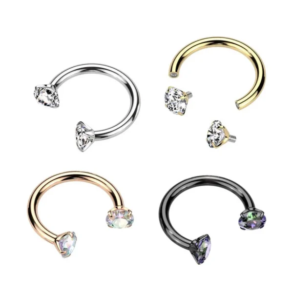 Hevosenkenkä 1,2mm, Internally Threaded Titanium Rosegold Horseshoe CZ
