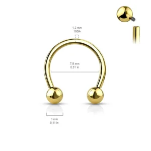Hevosenkenkä 1,2mm, Internally Threaded Titanium Gold Horseshoe