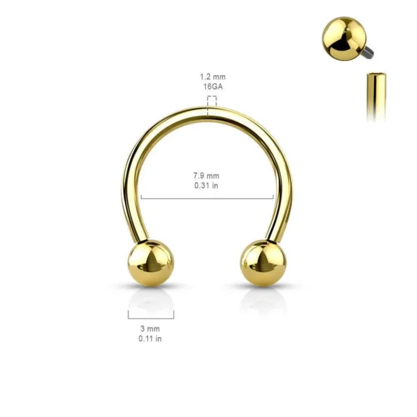 Hevosenkenkä 1,2mm, Internally Threaded Titanium Gold Horseshoe