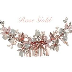 Hiuskoru, ATHENA BRIDAL | Elegant Natural Pearl Haircomb in Rosegold