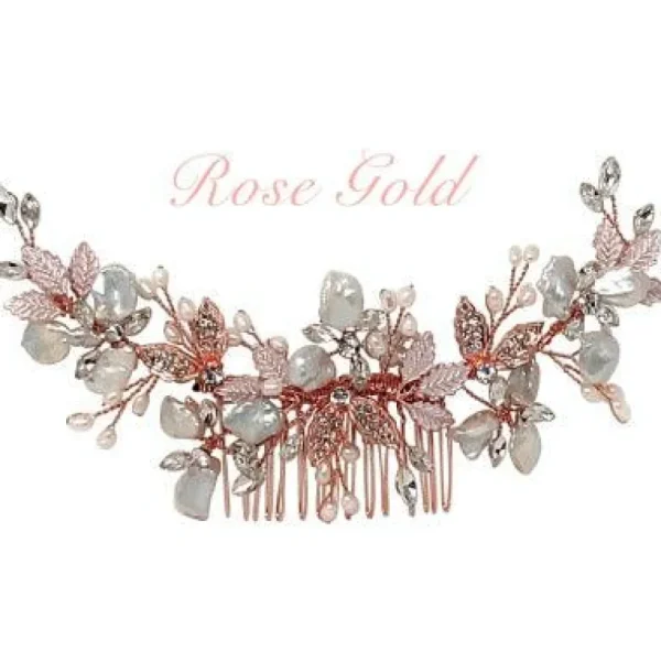 Hiuskoru, ATHENA BRIDAL | Elegant Natural Pearl Haircomb in Rosegold